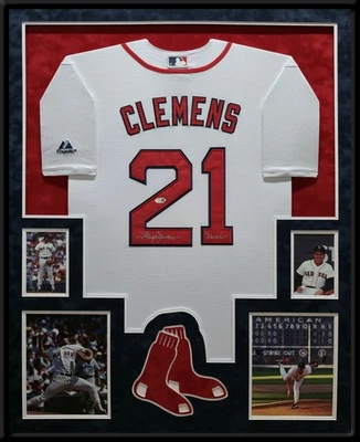 FRAMED SUEDE ROGER CLEMENS AUTOGRAPHED SIGNED BOSTON RED SOX JERSEY JSA COA - Image 1 of 4
