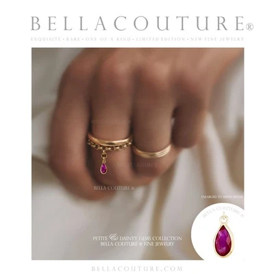 $495 NEW 14K YELLOW GOLD NATURAL RUBY VICTORIAN VTG TEARDROP CHAIN RING 6 7 8 9 - Image 1 of 4