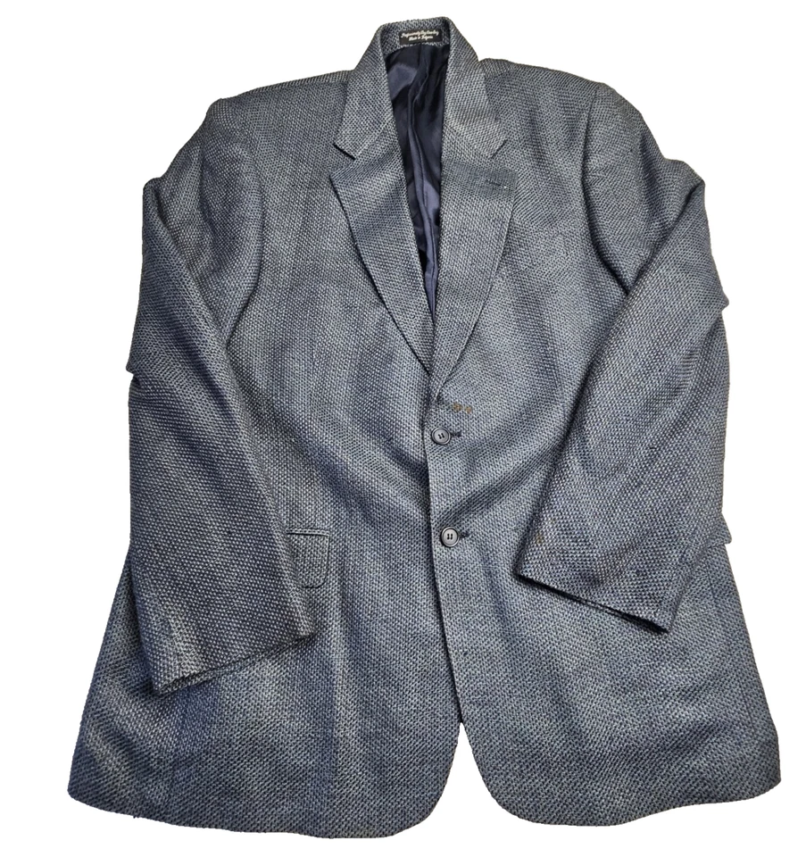 Blazer Vintage Años 80 Norm Thompson 100% Seda Texturizado Tweed 44L Azul Foto 1 de 4