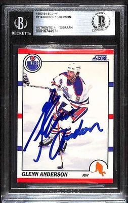 Puntuación 114 1990 Glenn Anderson Salón de la fama BGS Autografiado Bas C89100 Foto 1 de 2