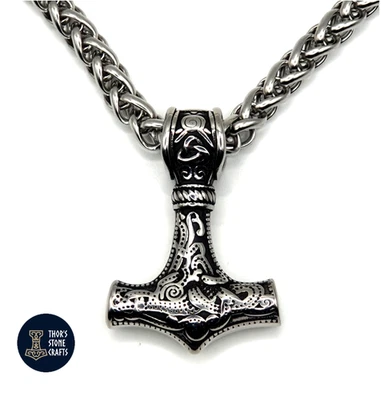 Heavyweight Thor Hammer Pendant XL Stainless Steel 8mm Chain Viking Biker Norse - Image 1 of 4