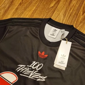 Adidas Originals 100 Thieves Jersey Shirt Men Small Flames Black Red New - Picture 1 of 9