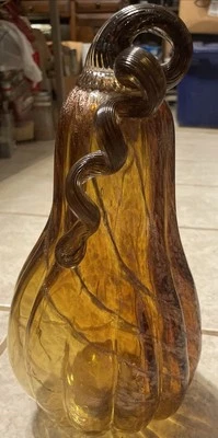 "Calabaza de vidrio soplado 11"" iluminada Acción de Gracias Halloween otoño tormento rizado" Foto 1 de 4