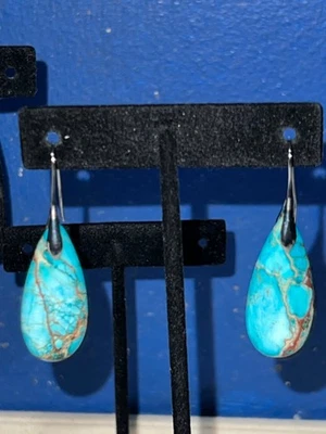NWOT Silver-tone Teardrop-shaped Turquoise Fishhook Dangle Earrings - Image 1 of 4