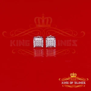 Orecchini quadrati in argento sterling 925 bianco da donna e uomo con zirconi 1,68 ct - Foto 1 di 12