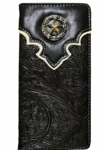 Star Mens Wallet Western Bifold Check Book Style W089-1 Black - Picture 1 of 3
