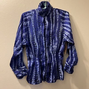 Vintage Tess Blouse Size Woman’s 2P Blue Long Sleeve Button & Button Neck NWT - Picture 1 of 9