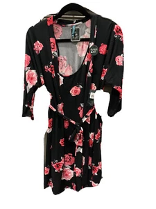 LAURA ASHLEY BLACK FLORAL TEA ROSE PRINT XL NIGHT GOWN & L ROBE SET-READ DESCRPT - Picture 1 of 4