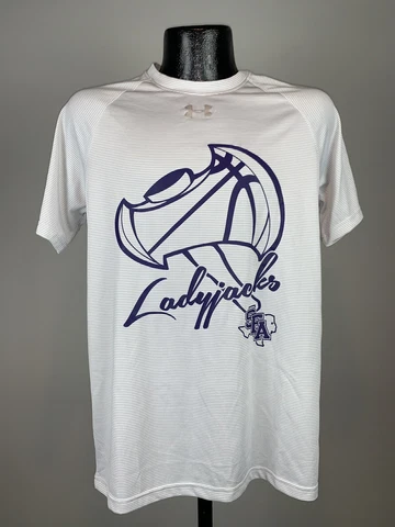 Men’s Under Armour Steven F Austin Ladyjacks Gray Striped Graphic Logo Tee NWT S Cover