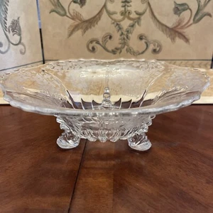 Martinsville Flower Basket ETCHED GLASS 10.5” Three FOOTED BOWL Teardrops - Picture 1 of 11