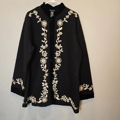 Куртка женская Alexandra Bartlett шерстяная с вышивкой черно-белая с цветочным рисунком очень большая - Изображение 1 из 4