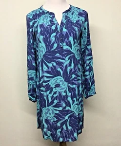 Banana Republic Damen Blumen Kleid Cover Up Tunika Gr. 2 Langarm Lila Aqua - Bild 1 von 8