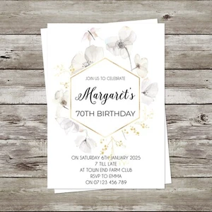Inviti compleanno personalizzati chic grigio blush floreale 70° 40° 50° 80° - Foto 1 di 8