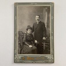 Antique Cabinet Card Photograph Couple Handsome Man Curled Mustache Woman