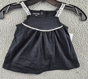 Calvin Klein Contrast Pom-Pom Fringe Tank Top Baby Girls 12M Black/White Snap~ - Picture 1 of 14