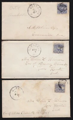 US 114 x3 1869 3c Locomotive on Cover Lot of 3 (051) - Image 1 of 2