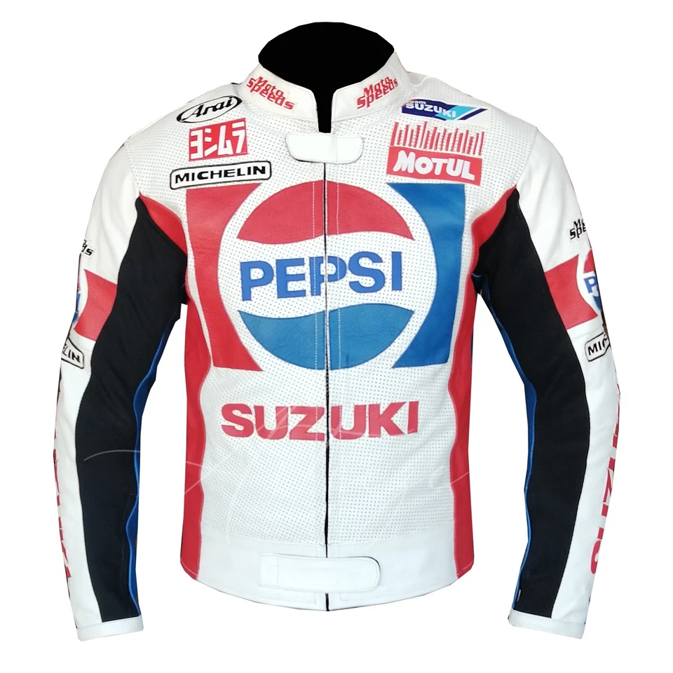 Men's Genuine Leather Jacket Real Biker Cowhide Thick Leather Coat. Pepsi Gear - Image 1 of 4