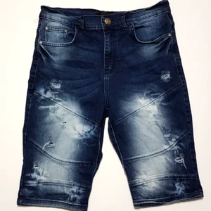 Pantalones Cortos Bermudas GS-115 Para Hombre Talla 32 Azul Denim Envejecido Tiro Medio Algodón Elástico - Imagen 1 de 13