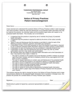 PRV1 3 Part Notice of Privacy Practices HIPAA Acknowledgment 8 1/2x11" - Picture 1 of 1