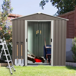 6 x 5 Ft Outdoor Storage Shed Metal Garden Tool Shed w/ Metal Base & Padlock - Picture 1 of 9