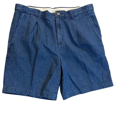 NWT Croft & Barrow Pleated Front Blue Denim Jean Shorts Size 34 Y2K Dad Chino - Image 1 of 4