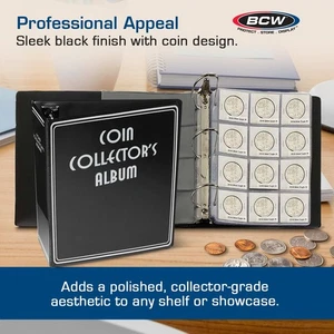 Album BCW 1-ALB3C-CN-BLK 3" - Collezionisti Monete - Nero contiene 90 pagine vinile flessibile - Foto 1 di 6