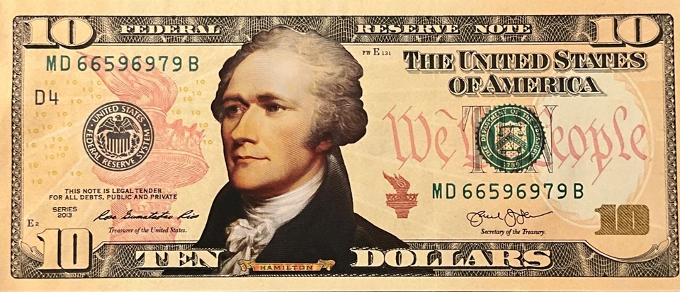 $10 TEN DOLLAR FEDERAL RESERVE NOTE Graphicly Enhanced - Image 1 of 2