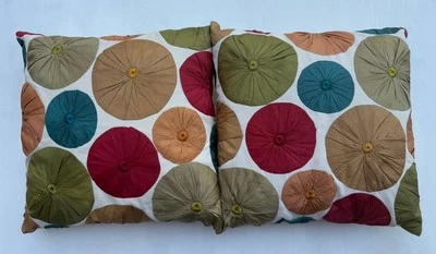 2 Pier 1 Import Silk Colorful Circle Print Applique Throw Sofa Pillow Decorative - Image 1 of 4