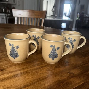 Pfaltzgraff  Folk Art Christmas Tree Mug 4" Retired USA Made ~ Set Of 4 - Picture 1 of 3