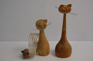 Vintage Cat Stationery Desktop Set Letter Holder Pen Teak Wood MCM Figurines K - Picture 1 of 23