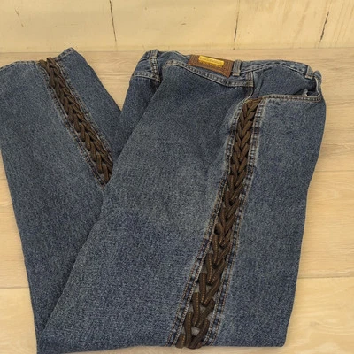 Vintage Lawman Western Jeans Womens Size 13 Blue Denim Slim Fit Lace Up Cut Out  - Image 1 of 4