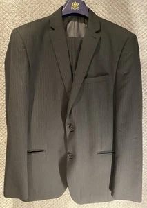 NEXT Men's Black Smart Formal 50% Wool Pinstriped 2 Piece Suit Size: 42R W34 L31 - Picture 1 of 24