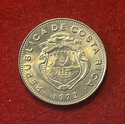 Costa Rica 25 Centimos 1972 UNC Copper-Nickel Coin KM#188.2 T6685 - Image 1 of 2