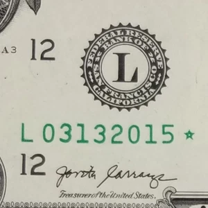 Birthday Anniversary March 13, 2015 Star Note U.S. $1 Dollar Series 2017A L - Picture 1 of 7