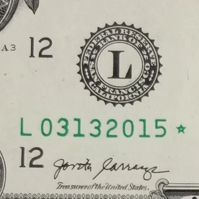Birthday Anniversary March 13, 2015 Star Note U.S. $1 Dollar Series 2017A L - Image 1 of 4