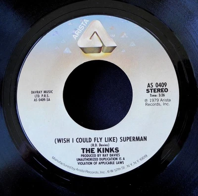 The KINKS  (Wish I Could Fly Like) Superman / Low Budget classic rock '79 Arista - Image 1 of 2