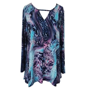 Top tunica Attitudes by Renee burro morbido floreale elasticizzato donna taglia large taglio - Foto 1 di 11