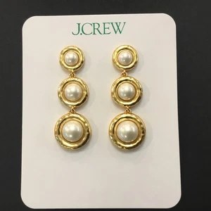 J.Crew Women's NWT Inset Pearl Tiered Earrings With Pouch - Picture 1 of 5