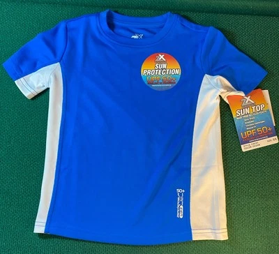ZeroXposur Boys Rash Guard Swim Shirt NWT UPF 50 Size 5/6 Blue/White Short Slve - Image 1 of 4