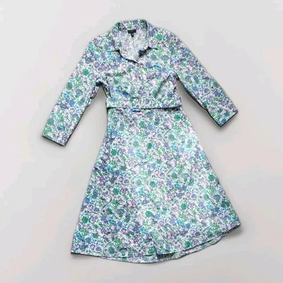 Vestido Floral de Primavera Talbots Fit & Flare Púrpura/Azul Talla 4P Algodón Bolsillos Cinturón Foto 1 de 4