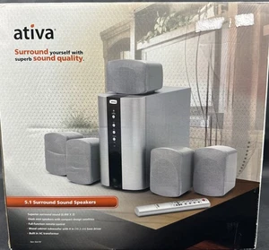 Vtg ATIVA- 5.1 Channel Surround Sound 5 Speaker System W/Subwoofer Remote NOB - Picture 1 of 24
