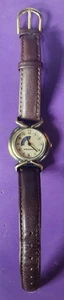 Milan Moon Phase Watch Women 27mm Brass Tone Date Brown Leather New Battery 8" - Picture 1 of 3