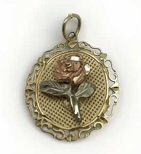Colgante Flor Rosa Oro 14k Tricolor Naturaleza - Imagen 1 de 7