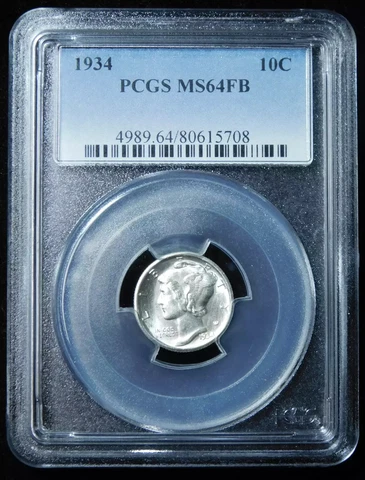 1934 10c Mercury Dime - PCGS MS64FB Cover
