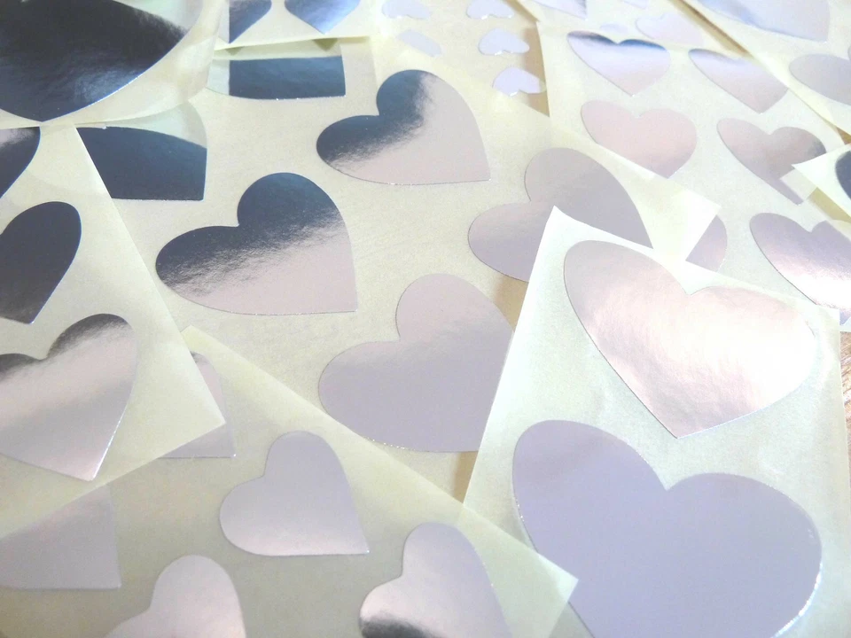 Misto Misura Argento Lucido Colorato a Forma di Cuore Adesivi,Etichette,Adesivo - Immagine 1 di 1