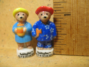 Tiny PADDINGTON BEAR Michael Bond 2 pcs - French Feve Feves Dollhouse Figurine 