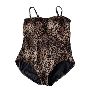 Womens Embrace Your Curves 1X 16/18W Brown Black Animal Print Swimsuit Nylon - Picture 1 of 6