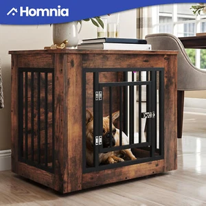 27" Wood Dog Crate Side Pet Kennel Solid Brown Hutch Indoor Iron Cage Waterproof - Picture 1 of 11