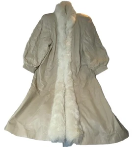Rallee Vtg 80s Women’s Leather & Dyed Fox Long Coat Thermolite Insulated Ivory M - Picture 1 of 11