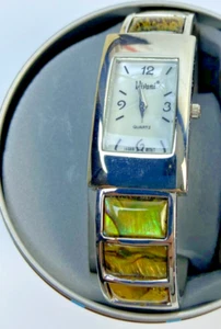 Vivani Watch Women Silver Tone Open Cuff Tank MOP Dial Abalone 6.25" - Picture 1 of 2